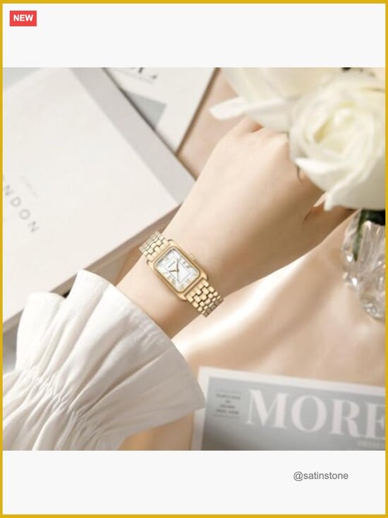 Vintage Bracelet Roman Dial Rectangular Case Gold Watch Waterproof with Tools
